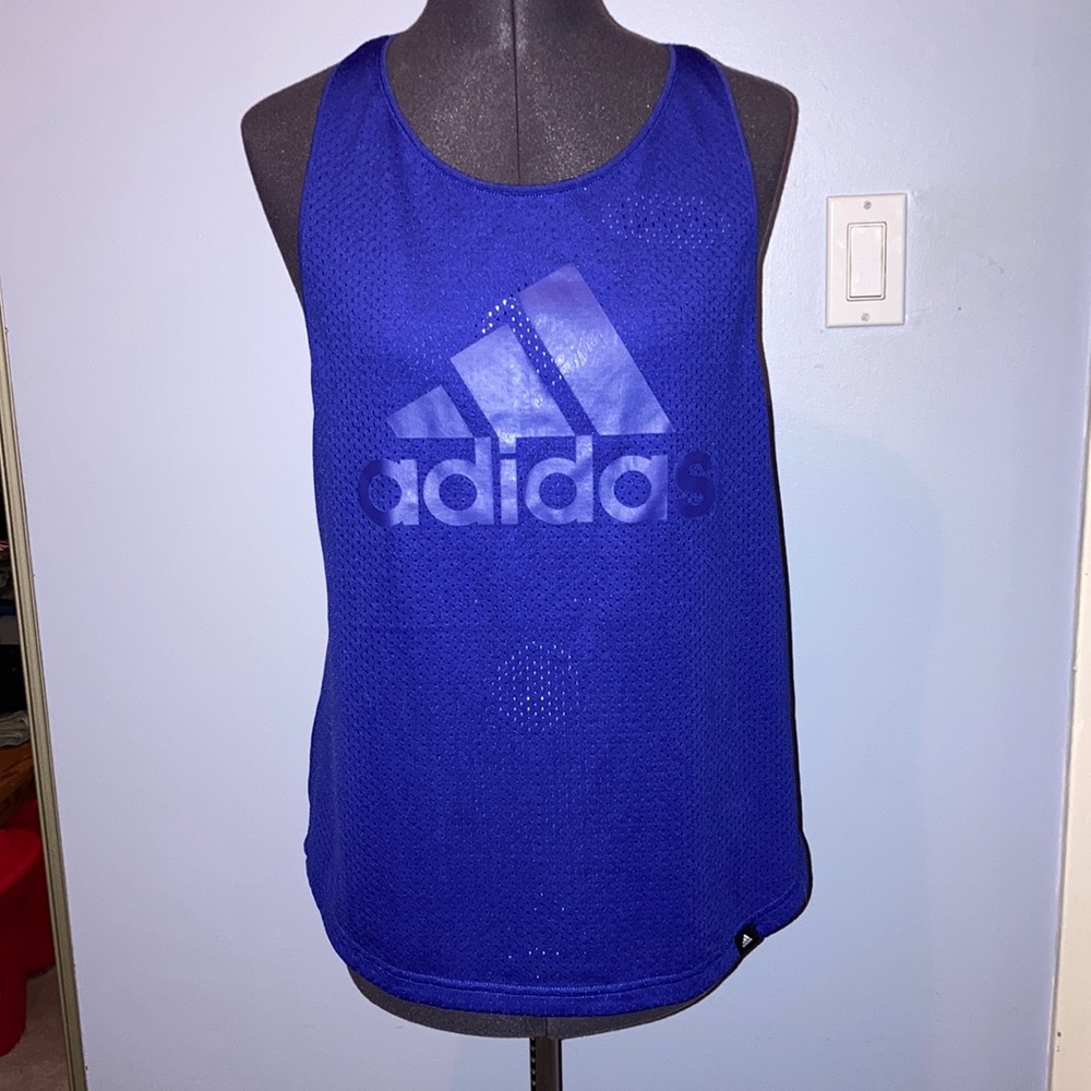 ADIDAS blue mesh razorback tank top, size M.
